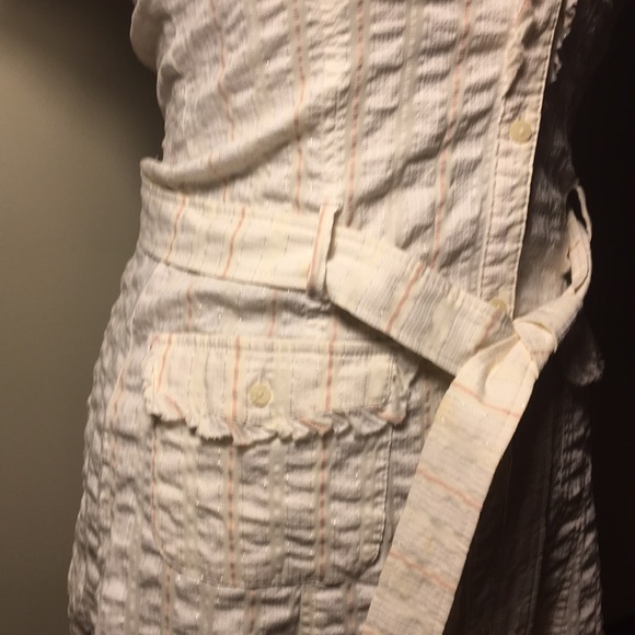 Zara white pinstripe button up v-neck dress medium - Picture 4 of 8